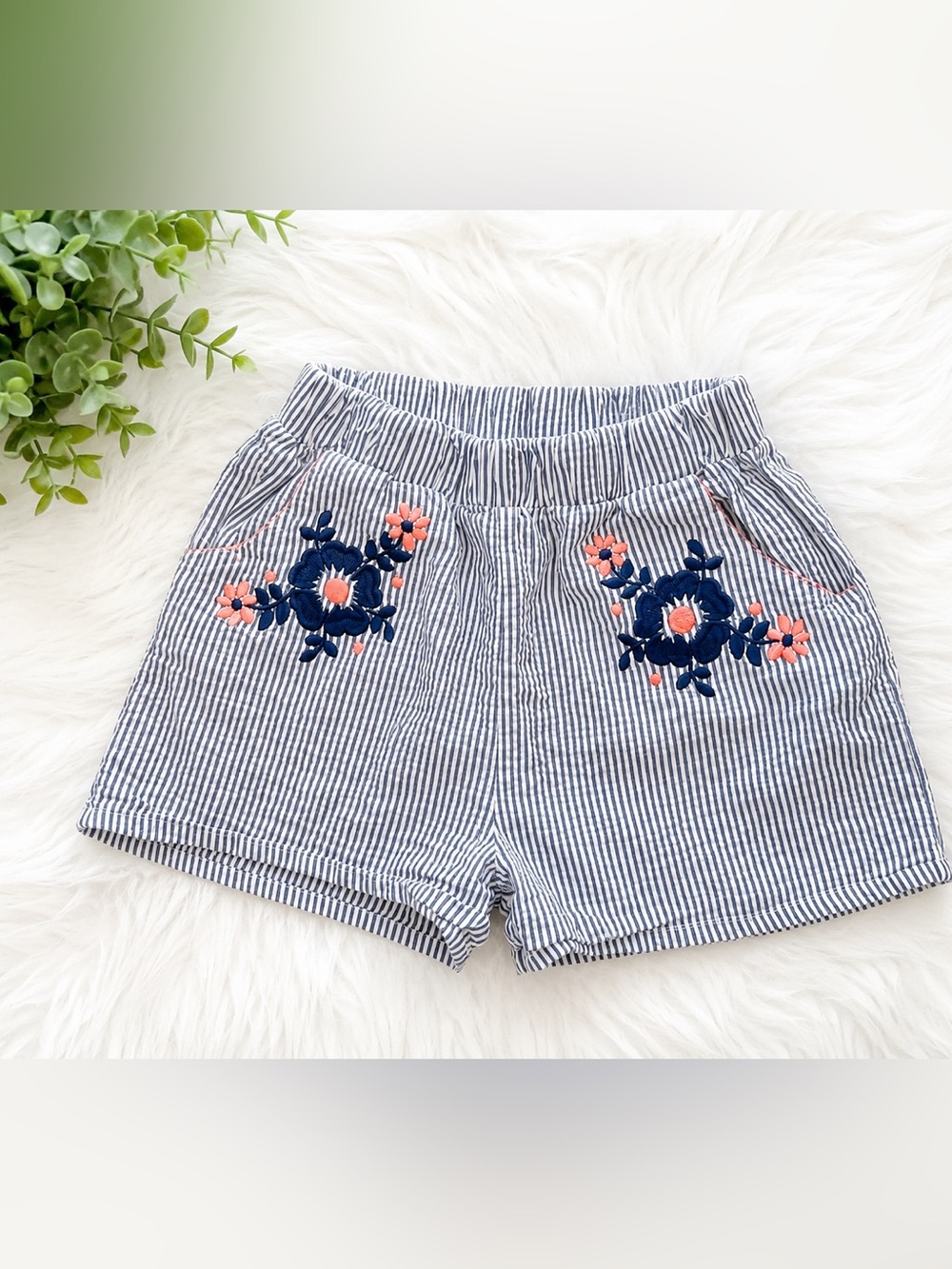 Self Esteem Girls Embroidered Seersucker Shorts